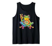 Tie-Dye Frog Peace Sign Hippie, Rainbow Funny Frog Design Tank Top