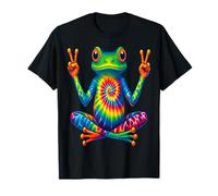 Tie Dye Frog Peace Sign Psychedelic Hippie Vibes Artwork T-Shirt