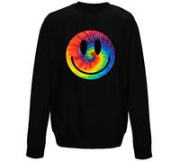Tie Dye Happy Smile Face Acid Rave Crew Neck Sweatshirt Black (XL)