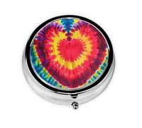 Tie Dye Heart Small Pill Box 3 Compartment Portable Pill Box for Purse Pocket Colorful Mini Medicine Organiser for Daily Vitamin Fish Oil Storage