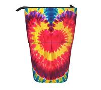 Tie Dye Heart Standing Pencil Case Colorful Pen Pouch Holder Telescopic Pencil Bag Pop Up Cosmetics Bag Stationery Organizer for School Office Travel