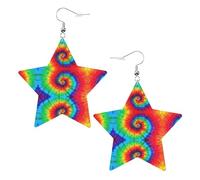 Tie Dye Hippies Leather Star Shaped Earrings Fashion Accessories Lightweight Festivals Parties Everyday Life