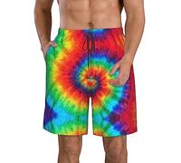 Tie Dye Hippies Print Men's Casual Beach Shorts - Full Print, Ultra-Lightweight, Fast-Drying, and Extremely Comfortable - Ideal for Walking, Running, Surfing, Beach, Or Home Wear White