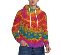 Tie Dye Hippies Print Men'S Casual Hoodie Pullover, Thin Fleece Long Sleeve Loose Hooded Sweatshirt With Pocket And Comfortable Drawstring For Workout Black