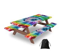 Tie Dye Hippies Print Picnic Table Bench Cover Outdoor Waterproof Protector For Summer Camping