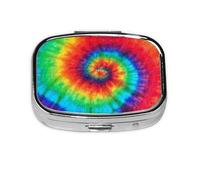Tie Dye Hippies Print Pill Box 2 Compartment Medicine Pill Case,Portable for Pocket Or Purse Pill Box Decorative Metal Medicine Organizer