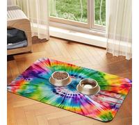Tie Dye Hippies print PU Leather Feeding Mat for Dogs Cats Pet Food Mat Absorbent Non-Slip Rubber Bottom