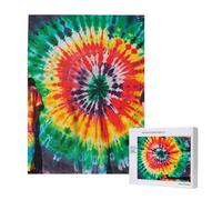 Tie Dye Hippies Printed Jigsaw Puzzle with Storage Box, Wooden Puzzle for Adults and Kids, 500 Pieces Family Fun Decorative Game, 38x52 CM
