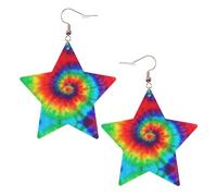 Tie Dye Hippies Women's Fashion Earrings, Celestial Dangle Earrings, Star Shape Jewelry for a Versatile