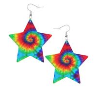 Tie Dye Hippies Women's Fashion Earrings, Celestial Dangle Earrings, Star Shape Jewelry for a Versatile
