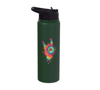 Tie Dye Horns Hand Sign Psychedelic Dripping Stainless Steel Insulated Water Bottle