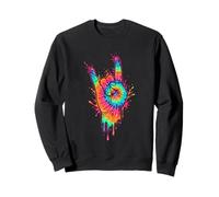 Tie Dye Horns Hand Sign Psychedelic Dripping Sweatshirt
