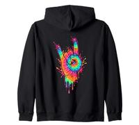 Tie Dye Horns Hand Sign Psychedelic Dripping Zip Hoodie