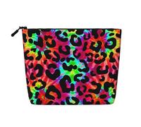 Tie Dye Leopard Fake Hemp Makeup Bag Travel Bag Pouch Toiletry Bag Environmentally Friendly and Durable with Zipper 9.45 X 6.7In
