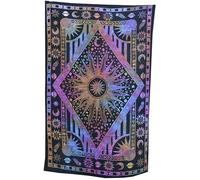 Tie Dye Mandala Tapestries Home Decor Wall Hanging Tapestry Indian Hippie Elephant, yin yang, Dream catcher, Wolf Bohemian Boho Multicolour Cloth Wall Art 140 x 200 cms (MULTI SUN MOON)