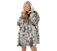 TIE DYE Oversized Hoodie Blanket Women Ultra Plush Fleece with Soft Sherpa Reversible Warm Cosy Comfy Wearable Hooded Giant Sweatshirt Throw Girls Adults Men Boys Kids Big Pocket (Grey Silver)