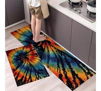 Tie-Dye Pattern Kitchen Rugs Sets Non Slip Washable Kitchen Mats Anti Fatigue Comfort Abstract Painting Floor Mats for Laundry, Hallways, Sink 43x75cm+43x150cm Orange
