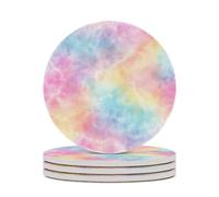 Tie-dye Pattern Pastel Rainbow Colors Coasters Set of 4 Absorbent Coasters