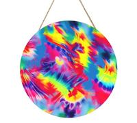 Tie Dye Pattern Print Round Wooden Wall Art Decor Circle Wood Plaque for Home Living Room Bedroom