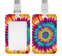 Tie Dye Pattern Sliding Id Badge Holder Heavy Duty Waterproof Badge Clip Plastic Key Card Work Holder Case Vertical Sleeve Pocket for Teacher Student
