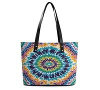 Tie Dye Pattern Tote Bag Large Soft Leather Purse with Zipper Lightweight Ladies Shoulder Handbag