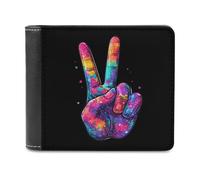 Tie Dye Peace Hand Sign Men's Bifold Wallet Slim Cash Card Holder Leather Purse