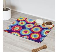 Tie Dye Pet Feeding Mat for Cat Dog Water Bowl Food Mats Tie Dye Pattern Pet Feeding Mats Absorbent Nti-Slip Contain Spills Protects Floors Placemat 43.1 x 76.2 cm
