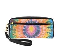Tie Dye Printed Leather Makeup Bags with Wrist Strap Portable Travel Toiletry Bag Cosmetic Organizer Bag for Women