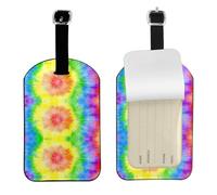 Tie Dye Printed PU Leather Bag Tag, Personalized Baggage Label, Privacy Flap ID Shield, for Vacation