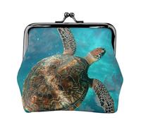 Tie Dye Prints Coin Purses with Kiss-lock, PU Leather Mini Pouch Change Wallet for Men Women, Swimming Tortoise Sea, One Size