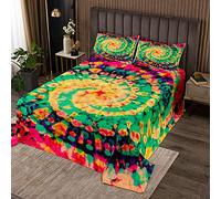 Tie Dye Quilted Bedspread Boho Psychedelic Quilted Coverlet for Kids Adult Hippie Tie Dye Comforter Bohemian Gypsy Coverlet Set Double