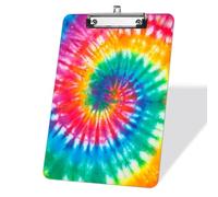Tie Dye Rainbow Clipboards, Acrylic Standard Letter Size Clipboard with Retractable Hanging Tab, 9 x 12.5 in Decorative Colorful Clip Board for School Teacher Women Doctor Boss - Silver Clip