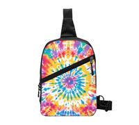 Tie Dye Rainbow Foldable Sling Bag for Men Women Water Resistant Chest Bag Abstract Swirl Fanny Pack Crossbody Backpack for Travel Hiking Sports