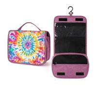 Tie Dye Rainbow Hanging Toiletry Bag Abstract Swirl Travel Wash Bag Cosmetics Makeup Organizer for Women Men Portability Multi-Compartment