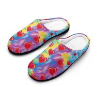 Tie-dye Rainbow Hearts Men's Memory Foam Slippers Comfort Cotton Slip On House Shoes for Indoor Outdoor 11-12(44-45)