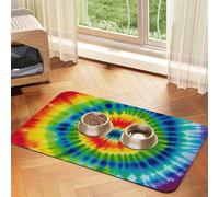 tie dye rainbow Patterned Pet Feeding Mat with Water-Absorbing PU Top & Rubber Base - Anti-Slip Dog Cat Food Mat for Cats, Dogs & Pets, 40x60cm