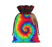 Tie Dye Rainbow Print Christmas Imitation Burlap Gift Bag With Drawstring And Gift Tag,For Wrapping Candies