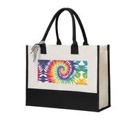 Tie Dye Rainbow Print Cotton Canvas Tote Bag for Women, Canvas Tote Bag for Gifting,Canvas Beach Bag, Reusable Shopping Bag