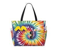 Tie Dye Rainbow Print Large Capacity Beach Travel Bag, Waterproof Beach Tote Bag with Zip and Pocket, Tote Bags for Traveling, Shopping, Pool