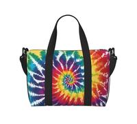 Tie Dye Rainbow Print Large Travel Duffel Bag Foldable Lightweight Weekender Bags, Carry On Overnight Tote Bags, Gym Duffel Bags Hospital Bags Yoga Bags For Women Men, Black, One Size