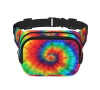 Tie Dye Rainbow Print Unisex Square Double Layer Waist Bag Crossbody Fanny Pack Travel Workout Accessory, Black, One Size, Black, One Size