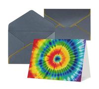 tie dye rainbow Printed Pearl Paper Greeting Card, Black - Folded Blank Cards with Gold Trim for Weddings, Birthdays, Christmas