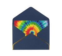 tie dye rainbow Printed Pearl Paper Greeting Card, Blue - Folded Blank Cards with Gold Trim for Weddings, Birthdays, Christmas
