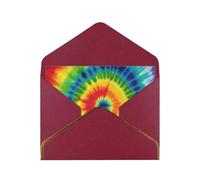 tie dye rainbow Printed Pearl Paper Greeting Card, Dark Red - Folded Blank Cards with Gold Trim for Weddings, Birthdays, Christmas