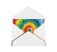tie dye rainbow Printed Pearl Paper Greeting Card, White - Folded Blank Cards with Gold Trim for Weddings, Birthdays, Christmas