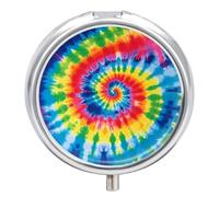 Tie Dye Rainbow Printed Pill Box Pill Container Portable Medicine Pill Case Metal Travel Pill Box Vitamin Container with 3 Compartment Medicine Case