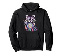 Tie Dye Rainbow Raccoon Peace Pullover Hoodie
