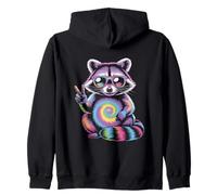 Tie Dye Rainbow Raccoon Peace Zip Hoodie