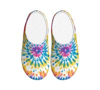 Tie Dye Rainbow Women's Slippers Flannel House Slippers for Men Abstract Swirl Non-Slip Warm Winter Shoes for Indoor Outdoor UK 6-7