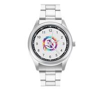 Tie Dye Rat Silhouette Men's Casual Watch with Stainless Steel Strap Alloy Quartz Wrist Watches